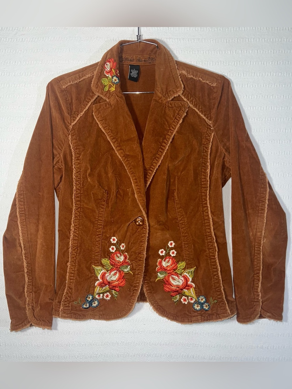 Kikit Jeans Y2K Embroidered Fringe Corduroy Jacket Womens Sz L Artsy Western